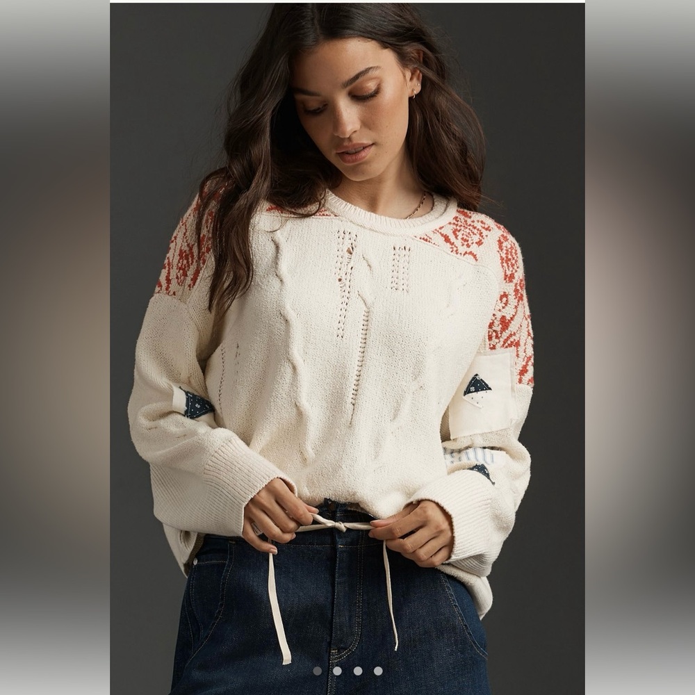 Anthropologie Pilcro Crew Neck Patch Sweater Small